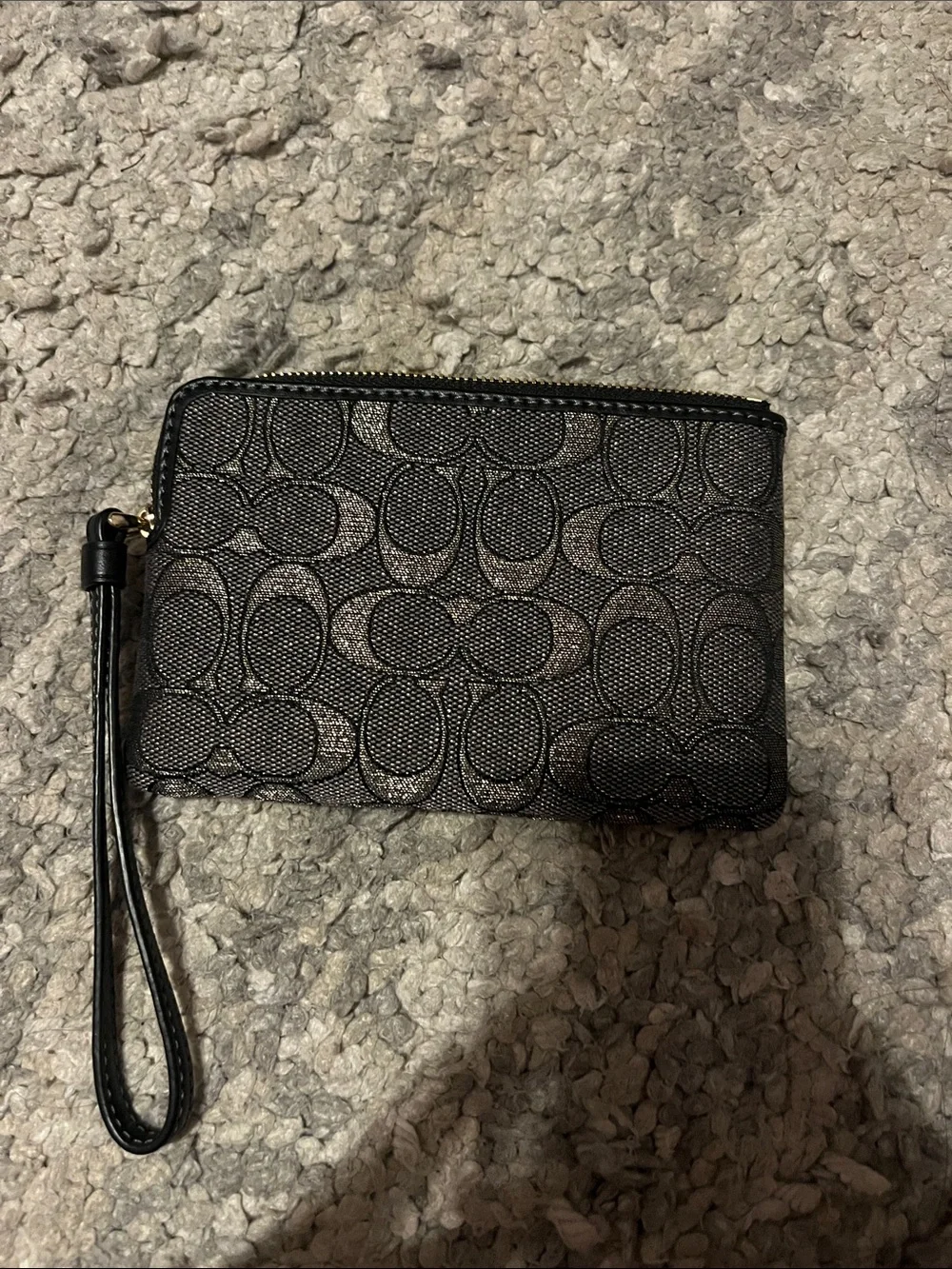 Coach Black Signature Zip Wristlet Card Holder with Gold Logo